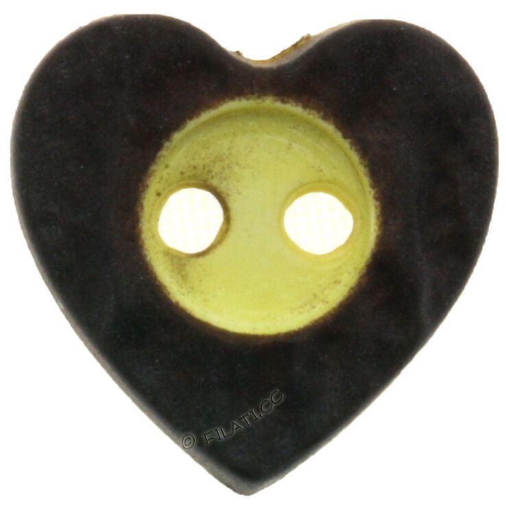 Union Knopf Cuore tradizionale a 2 fori 16mm | 20-marrone scuro/giallo