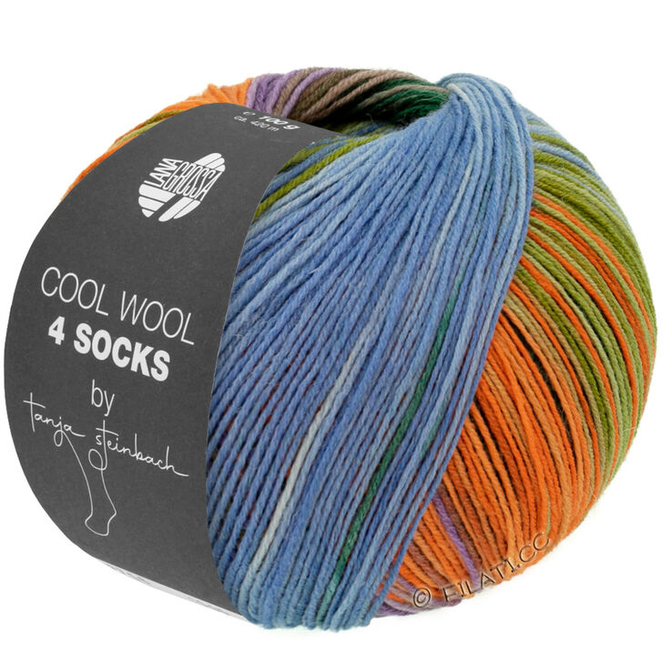 Lana Grossa COOL WOOL 4 SOCKS PRINT II | 7791-verde nero/beige/porpora/arancio/verde giallo/blu viola