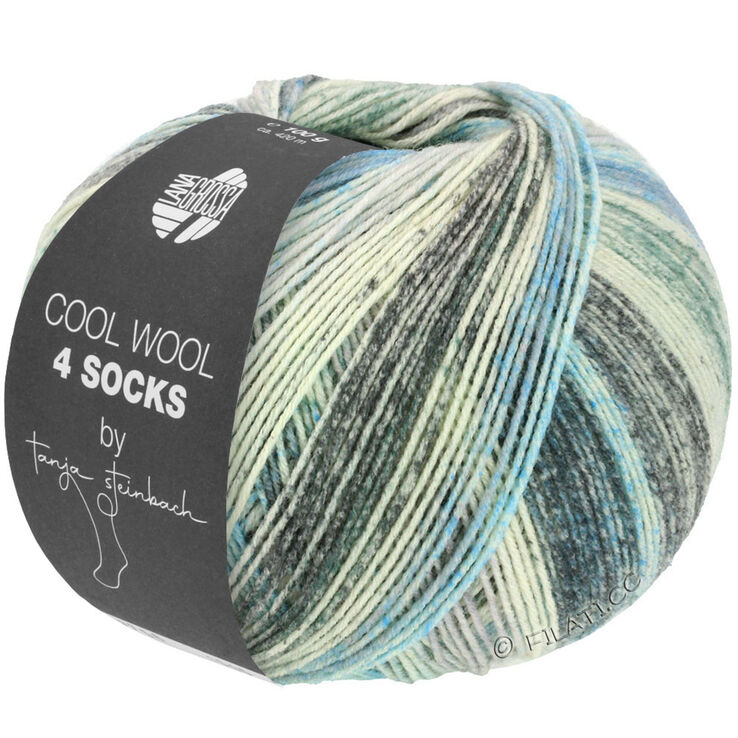 Lana Grossa COOL WOOL 4 SOCKS PRINT | 7751-grigio chiaro/grigio medio/grigio scuro/blu chiaro/jeans/grigio verde