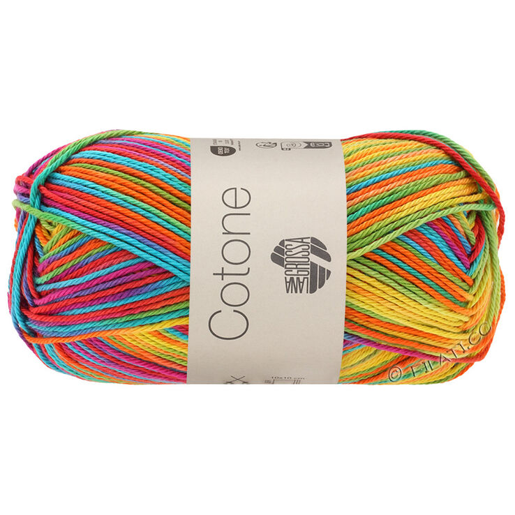 Lana Grossa COTONE Print/Spray/Mouliné | 306-giallo/arancio/turchese /verde/corallo/viola