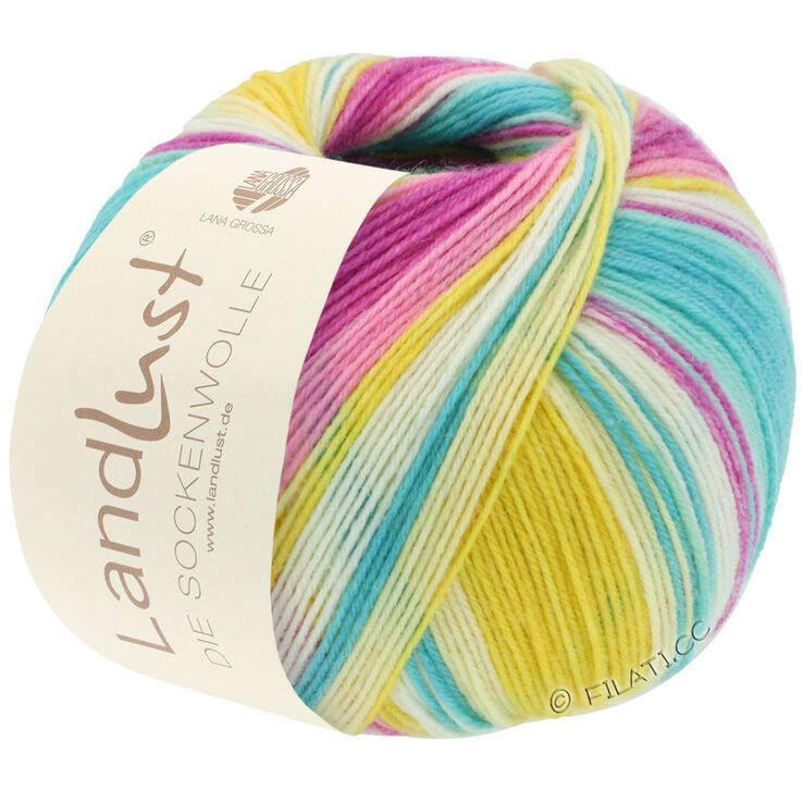 Lana Grossa LANDLUST DIE SOCKENWOLLE | 113-giallo limone/ottanio chiaro/fucsia/orchidea/ecru/grigio agata a strisce