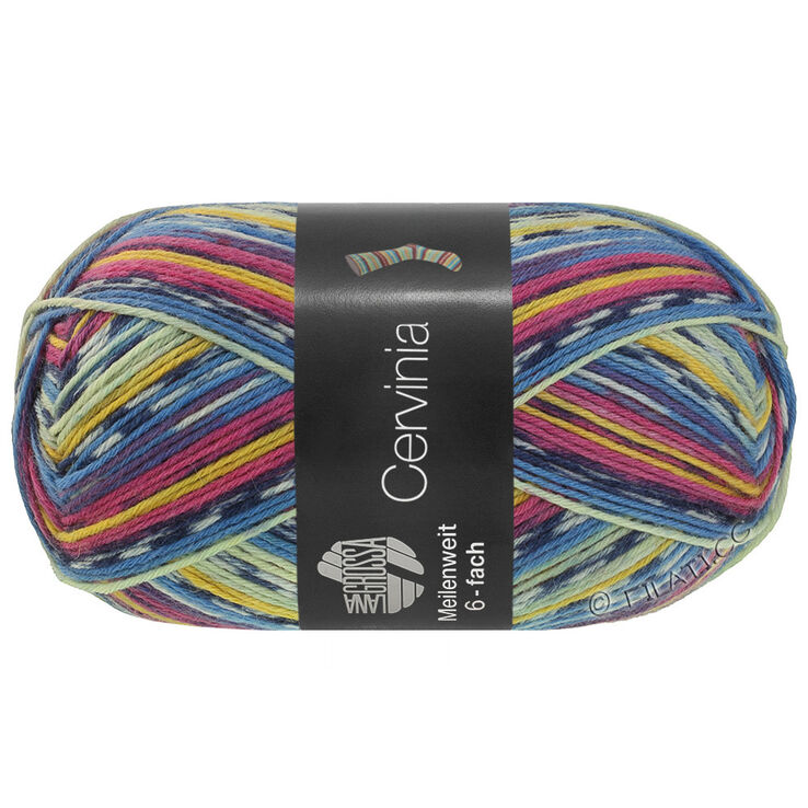 Lana Grossa MEILENWEIT 6-FACH 150g Cervinia | 9754-fucsia scuro/blu scuro/bianco/blu/giallo pallido/giallo tuorlo uovo