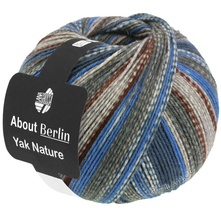 Lana Grossa MEILENWEIT 100g Yak Nature (ABOUT BERLIN) | 671-grigio verde/beige/marrone scuro/blu fiordaliso/blu scuro/grigio chiaro puntinato/grigio scuro puntinato