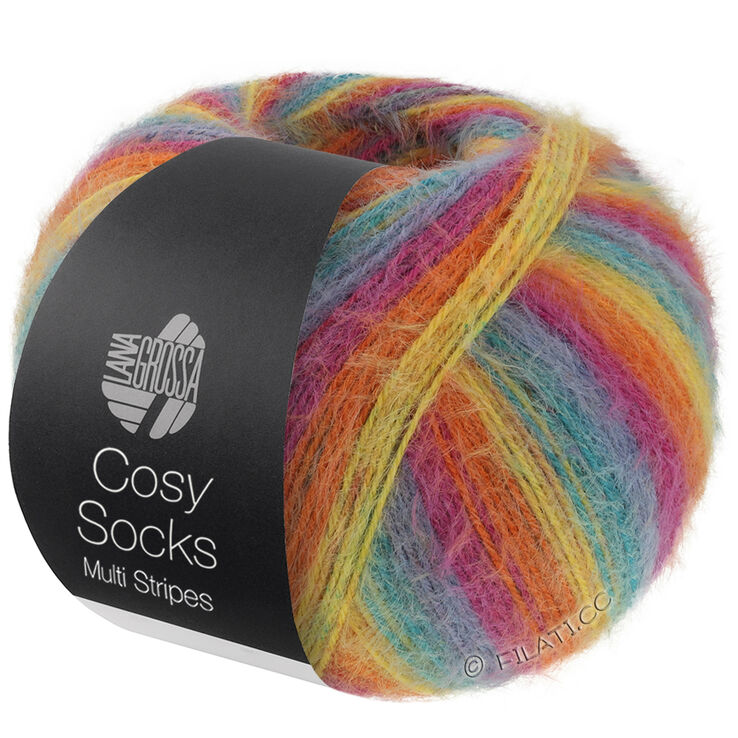 Lana Grossa MEILENWEIT 100g Cosy Socks Multi Stripes | 151-ottanio/blu fumo/fucsia/arancio/giallo