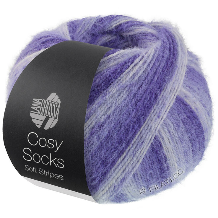 Lana Grossa MEILENWEIT 100g Cosy Socks Soft Stripes | 101-blu violetto/blu viola/Viola pallido/bianco