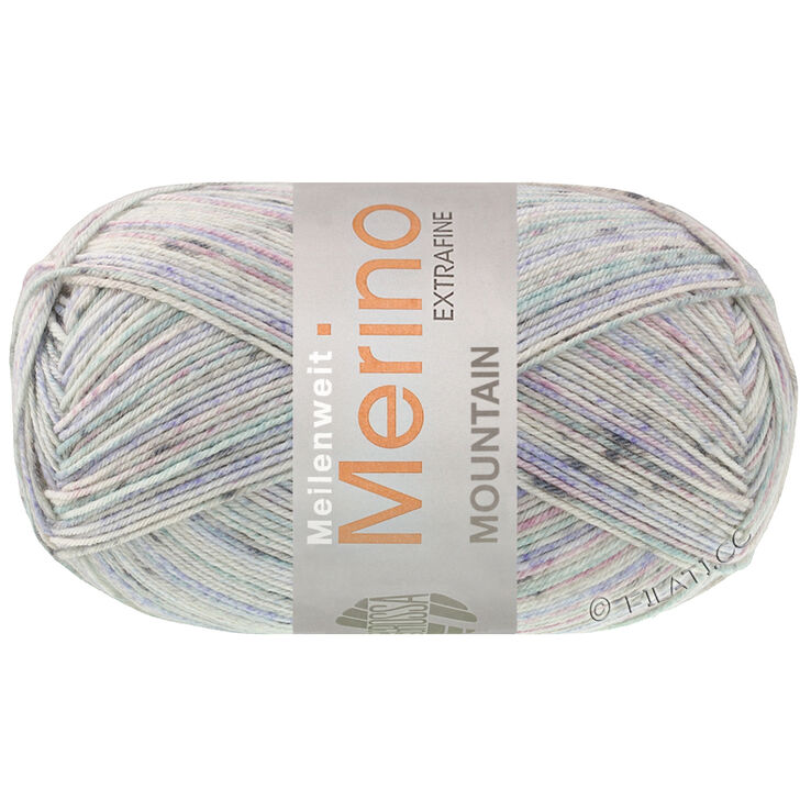 Lana Grossa MEILENWEIT 100g Merino Extrafine Mountain | 7601-blu/lilla/menta/grigio chiaro/grigio scuro a strisce