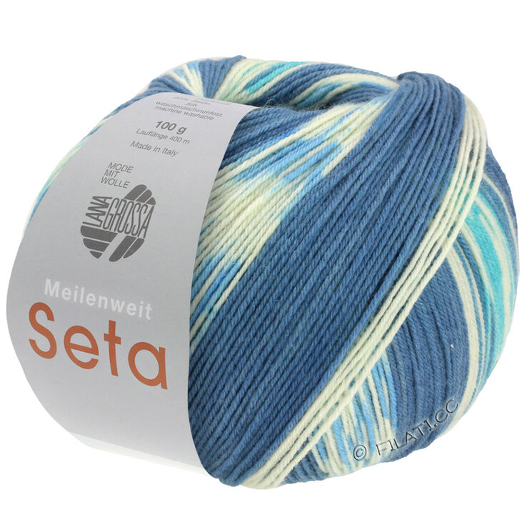 Lana Grossa MEILENWEIT 100g Seta Adriana | 3241-ottanio/bianco/turchese /grigio blu/blu chiaro