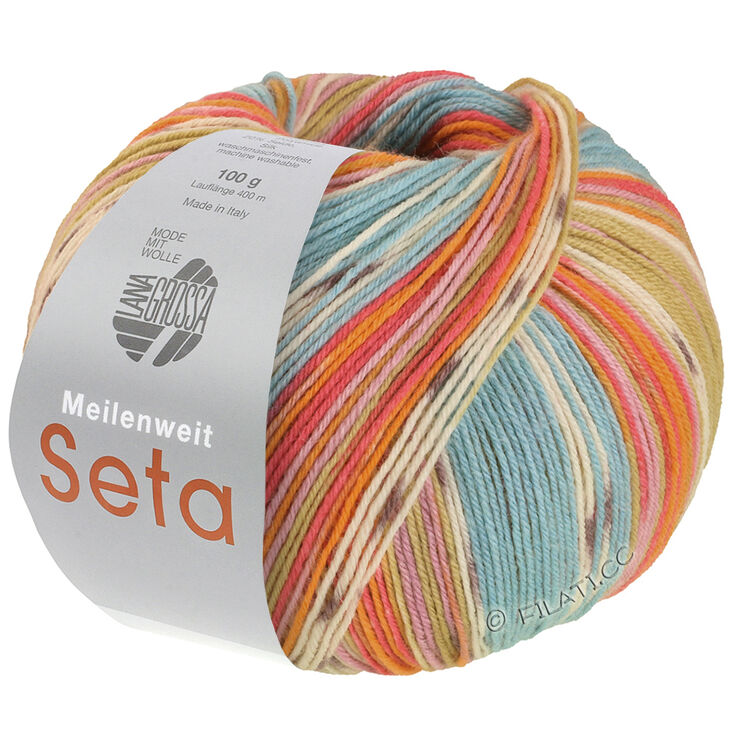 Lana Grossa MEILENWEIT 100g Seta Giappone | 3381-turchese menta/ecru/senape/lampone/lilla/malva