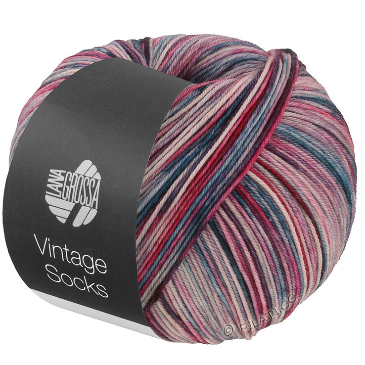 Lana Grossa VINTAGE SOCKS Multi | 1051-rosa/beige grigio/grigio chiaro/grigio scuro/rosa vivo/viola rosso