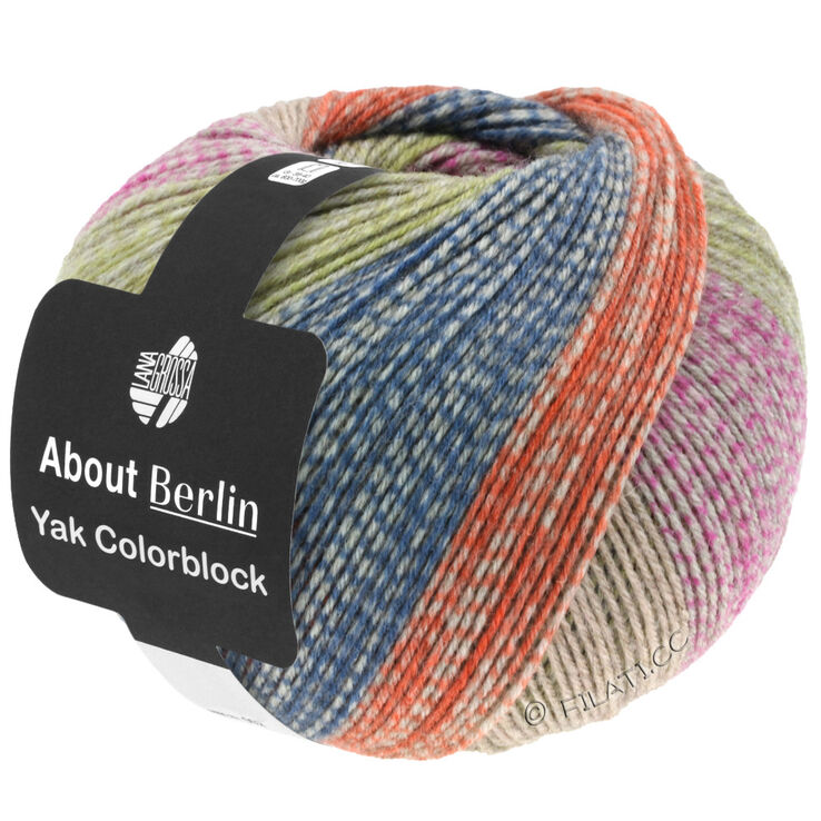 Lana Grossa MEILENWEIT 100g Yak Colorblock (ABOUT BERLIN) | 631-rosa vivo/grigio/arancio/jeans/verde giallo puntinato