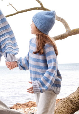 MAGLIONE A RIGHE TOP DOWN PER BAMBINI Cool Wool Big Mélange di Lana Grossa