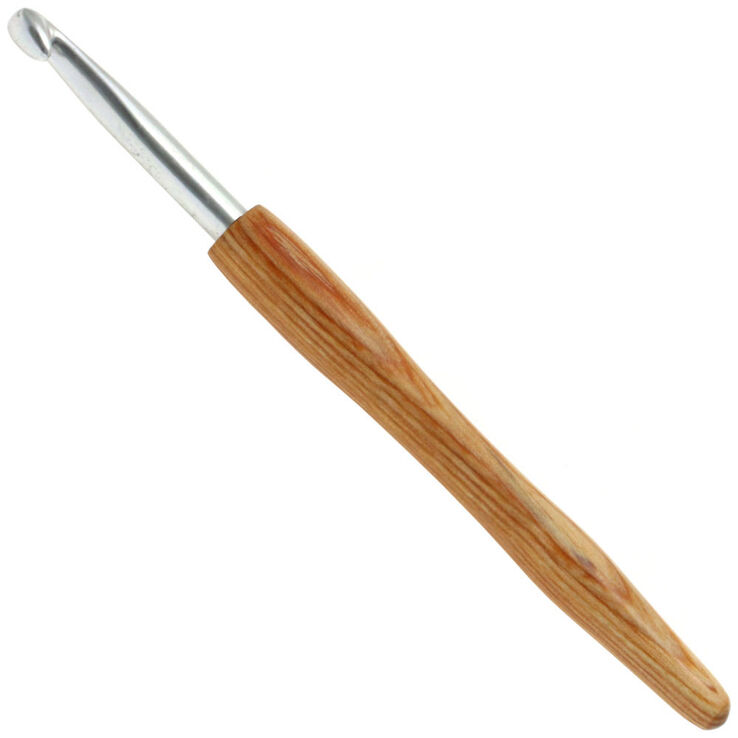 Lana Grossa Ago uncinetto alluminio con manico in legno design-legno Natur mis, 6,5