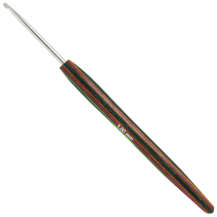Lana Grossa Ago uncinetto alluminio con manico in legno design-legno Color mis, 3,0