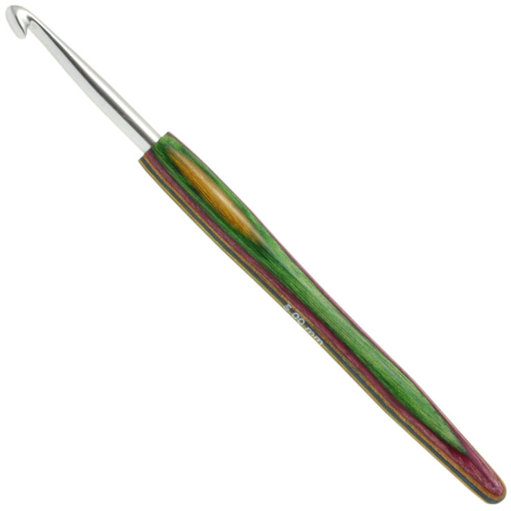 Lana Grossa Ago uncinetto alluminio con manico in legno design-legno Color mis, 5,0