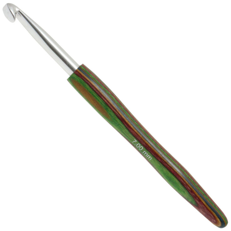 Lana Grossa Ago uncinetto alluminio con manico in legno design-legno Color mis, 7,0