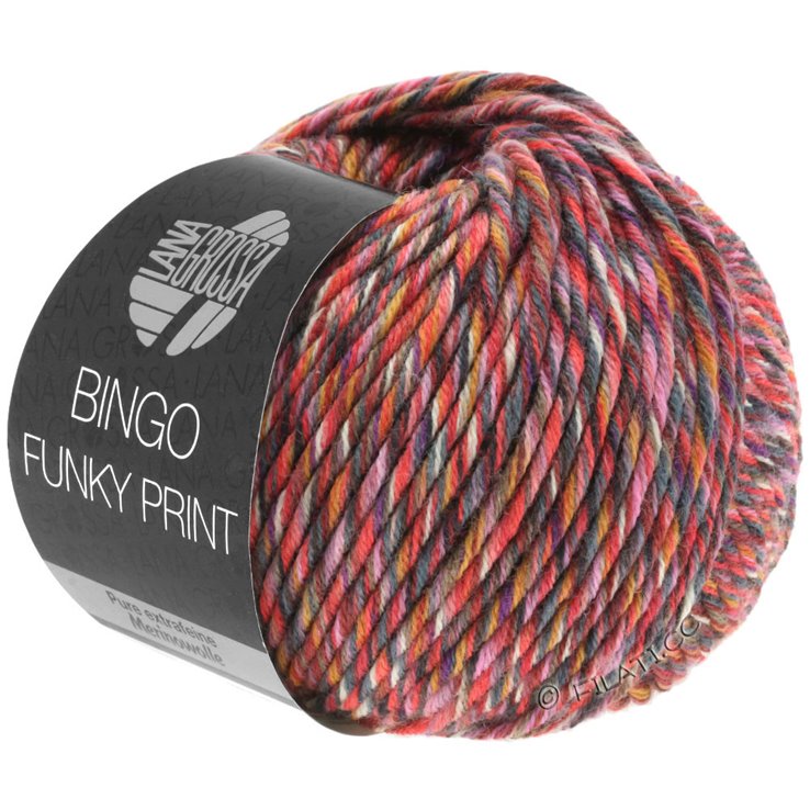 Lana Grossa BINGO Funky Print | 401-rosso scuro/rosa vivo/grigio variopinto