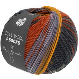 Lana Grossa COOL WOOL 4 SOCKS PRINT II | 7794-verde grigio/grigio marrone/arancio giallo/porpora grigio/ruggine/grigio scuro