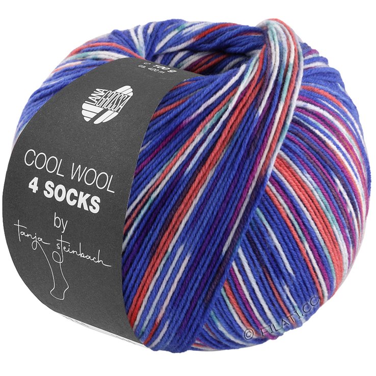 Lana Grossa COOL WOOL 4 SOCKS PRINT III | 7202-blu cobalto/argilla rosso/bianco/giada/fucsia scuro/blu chiaro