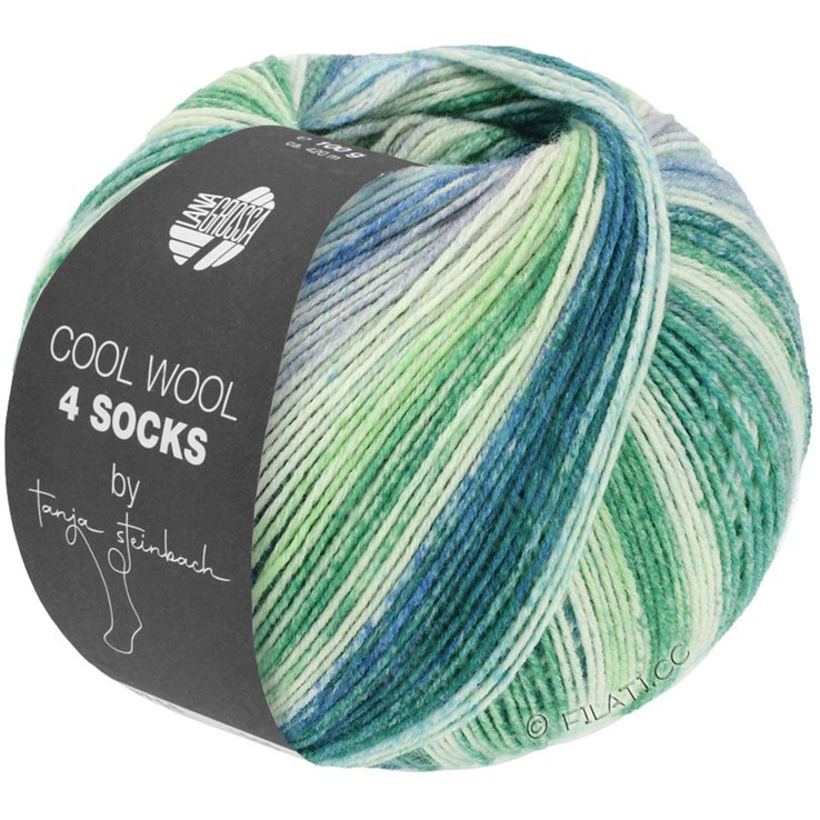 Lana Grossa COOL WOOL 4 SOCKS PRINT | 7754-grigio chiaro/verde/ottanio chiaro/ottanio scuro/verde nero/grigio/verde grigio