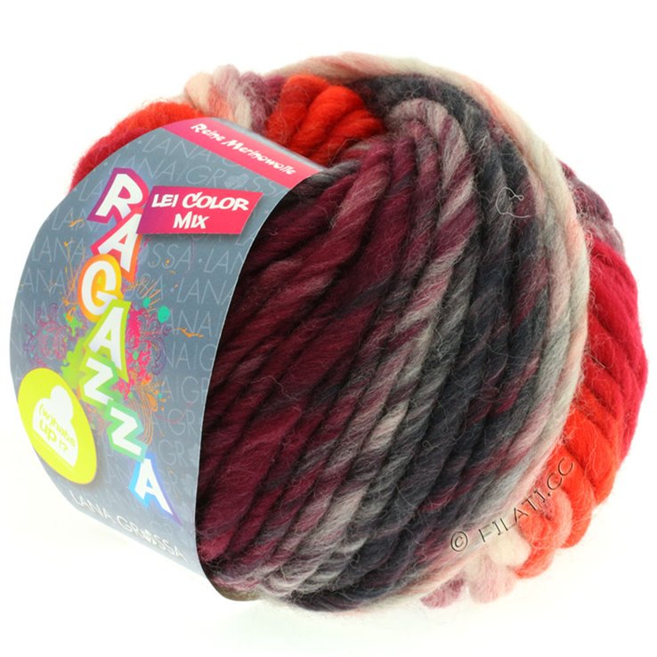 Lana Grossa LEI Moulinè/Color Mix/Spray | 153-grigio scuro/rosso/rosé