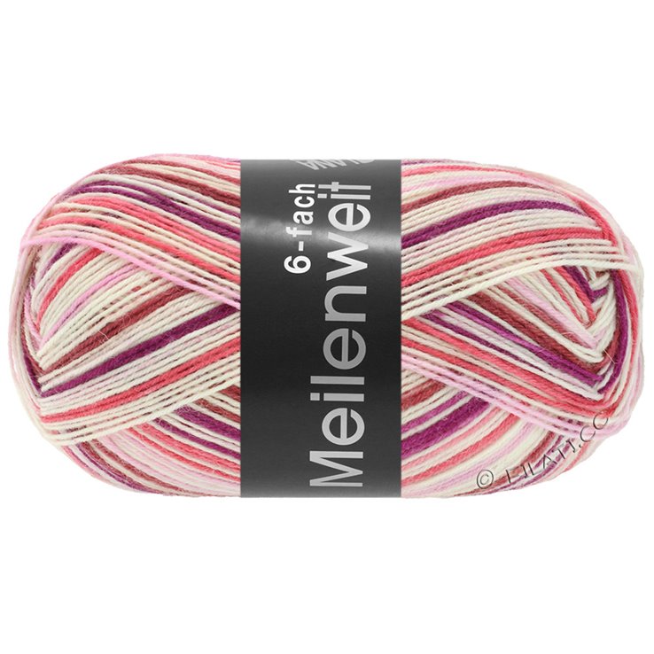 Lana Grossa MEILENWEIT 6-FACH 150g Fun | 9565-argento/borgogna/fucsia/rosso/rosa