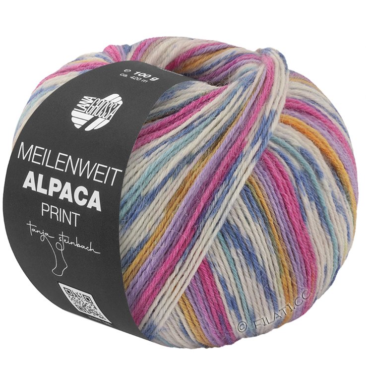 Lana Grossa MEILENWEIT 6-FACH 150g Alpaca Print | 1109-fucsia/porpora/viola/giallo zafferano/bianco/grigio blu/jeans