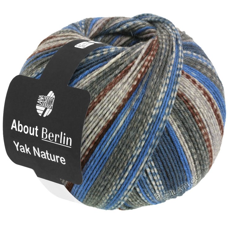 Lana Grossa MEILENWEIT 100g Yak Nature (ABOUT BERLIN) | 671-grigio verde/beige/marrone scuro/blu fiordaliso/blu scuro/grigio chiaro puntinato/grigio scuro puntinato