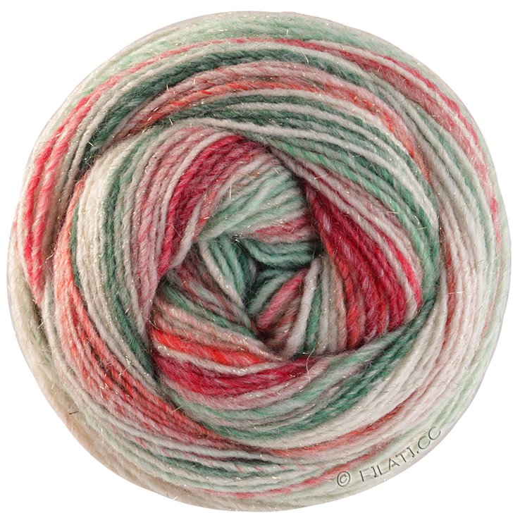 Lana Grossa GOMITOLO (Christmas Edition Lurex) | 115-verde/ecru/rosso chiaro/bacca/giada/verde foresta/verde roso/bordó/rosa antico