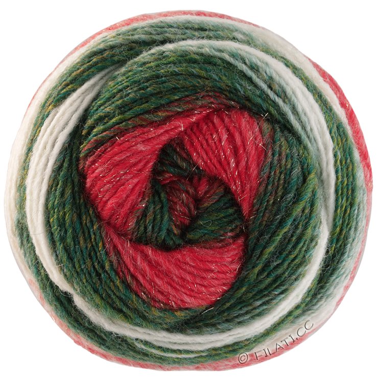 Lana Grossa Christmas Edition Lurex (Gomitolo) | 116-rosso luminoso/rosso scuro/verde scuro/ecru/verde bianco/Bianco rosso