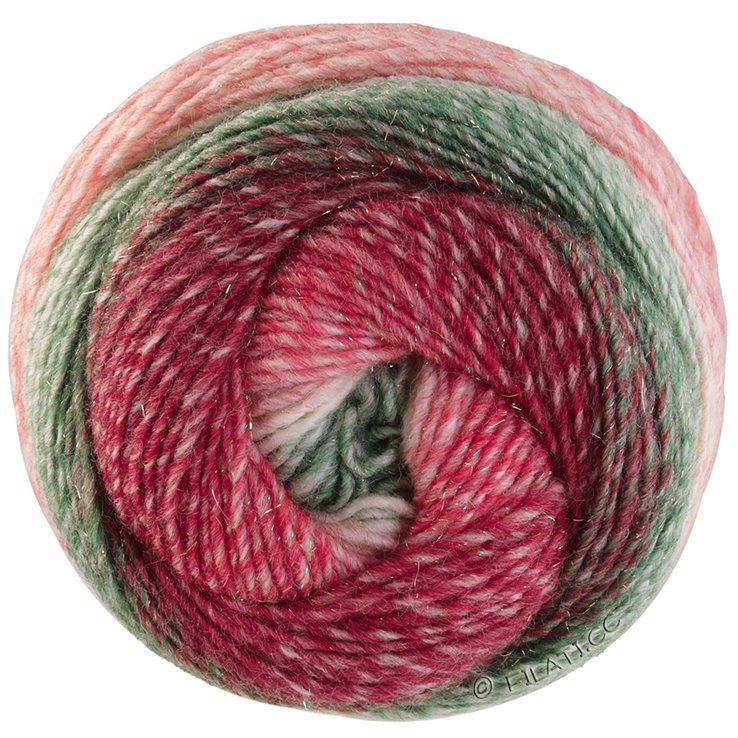 Lana Grossa GOMITOLO (Christmas Edition Lurex) | 118-verde grigio/verde bianco/ecru/rosso/rosso scuro/mora/Bianco rosso a strisce