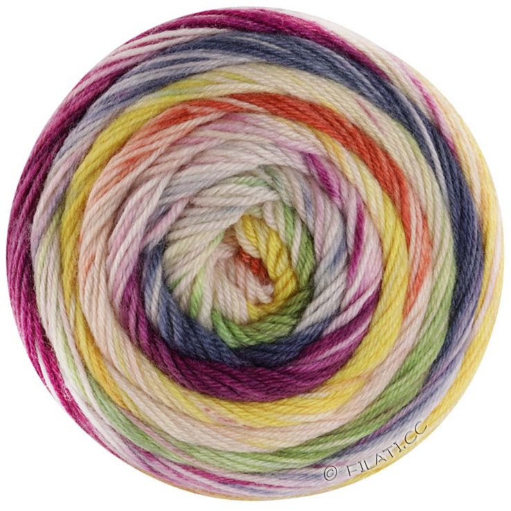 Lana Grossa MEILENWEIT 100g DUSK | 6201-fucsia scuro/ecru/ottanio scuro/verde maggio/verde oliva/giallo delicata/giallo/arancio/argilla rosso