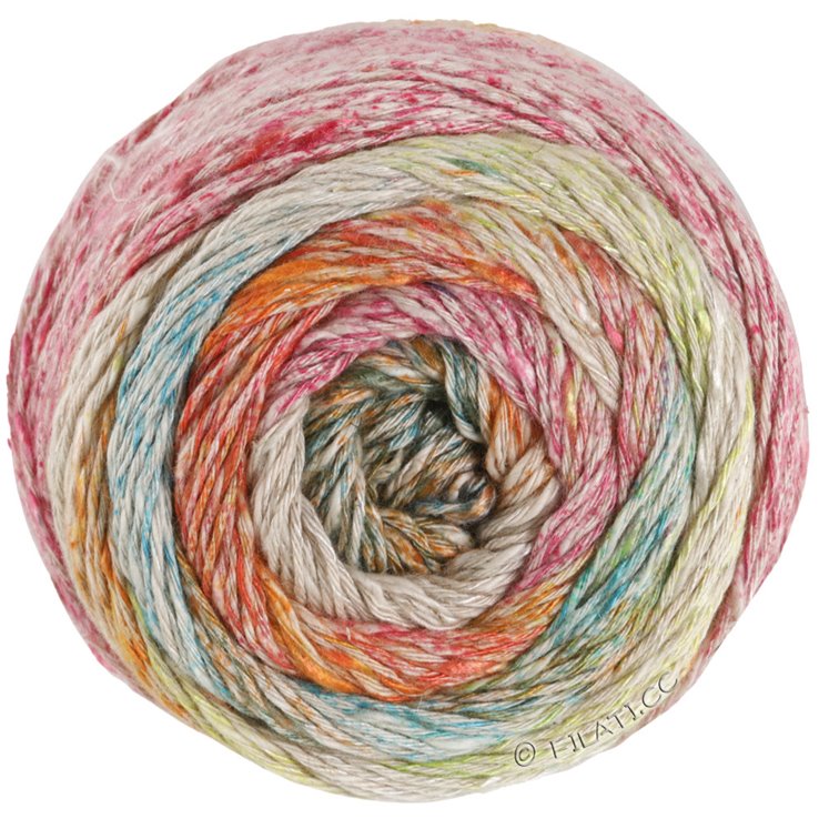 Lana Grossa MOSAICO (Linea Pura) | 004-verde grigio/arancio/beige chiaro/rosa vivo/salmone/vaniglia/pistacchio