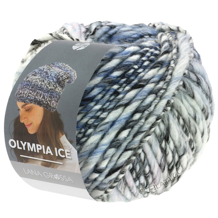 Lana Grossa OLYMPIA Ice | 321-nero/bianco/blu pastello/rosa pastello/blu chiaro