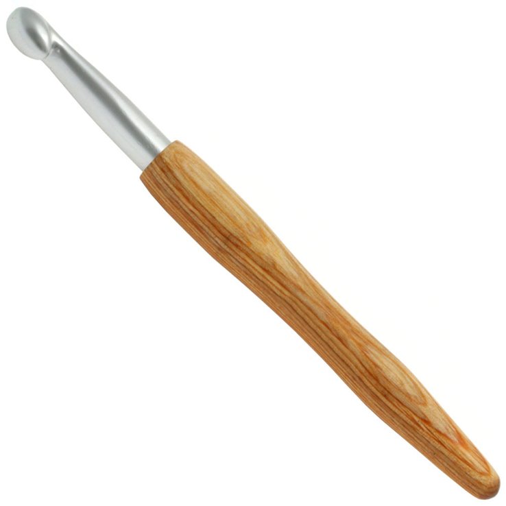 Lana Grossa Ago uncinetto alluminio con manico in legno design-legno Natur mis. 10,0