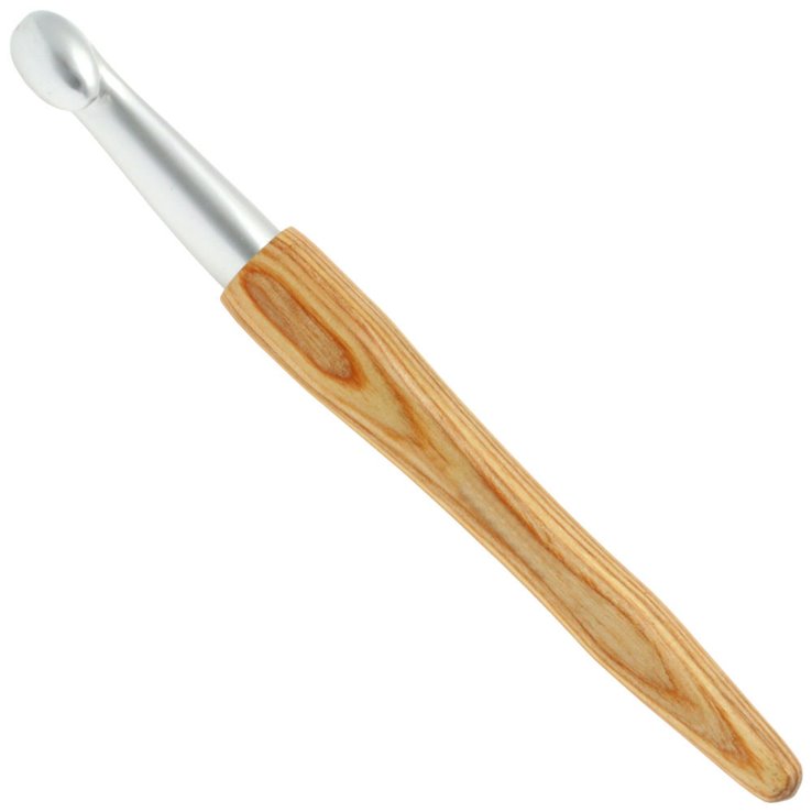 Lana Grossa Ago uncinetto alluminio con manico in legno design-legno Natur mis.12,0