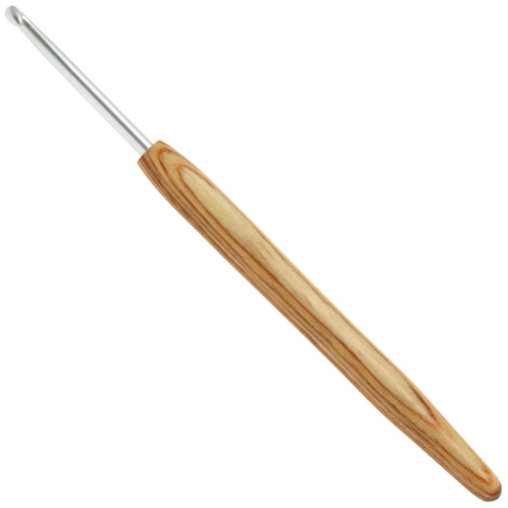 Lana Grossa Ago uncinetto alluminio con manico in legno design-legno Natur mis. 3,5