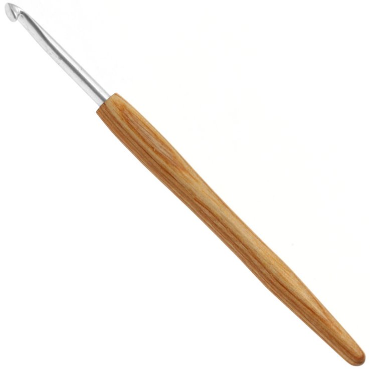Lana Grossa Ago uncinetto alluminio con manico in legno design-legno Natur mis. 4,5
