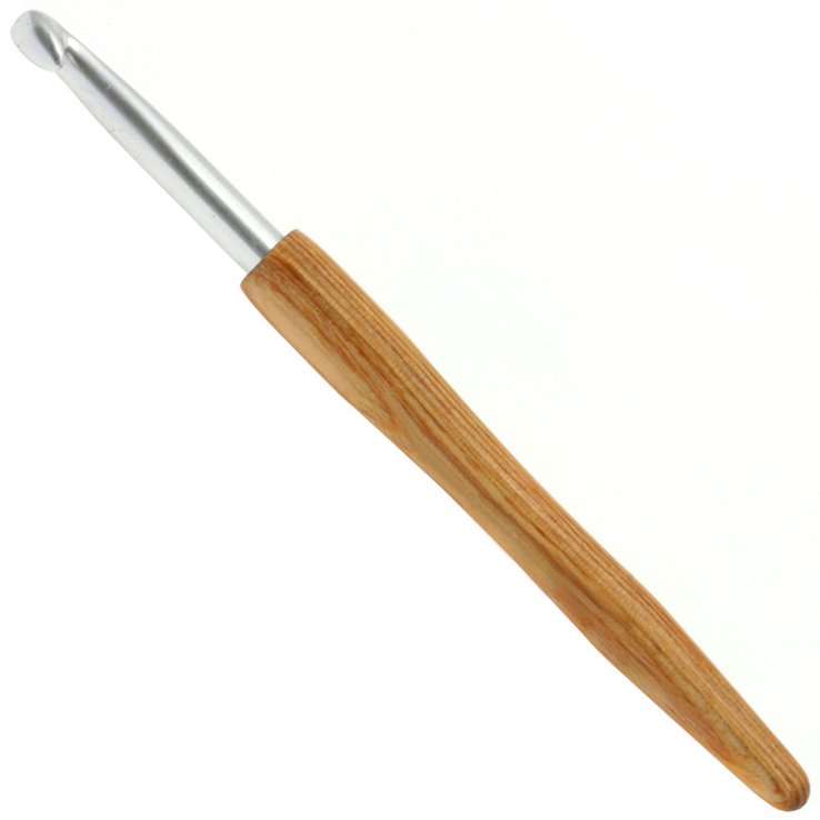 Lana Grossa Ago uncinetto alluminio con manico in legno design-legno Natur mis. 7,0