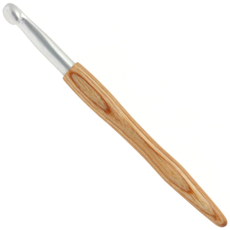 Lana Grossa Ago uncinetto alluminio con manico in legno design-legno Natur mis. 8,0