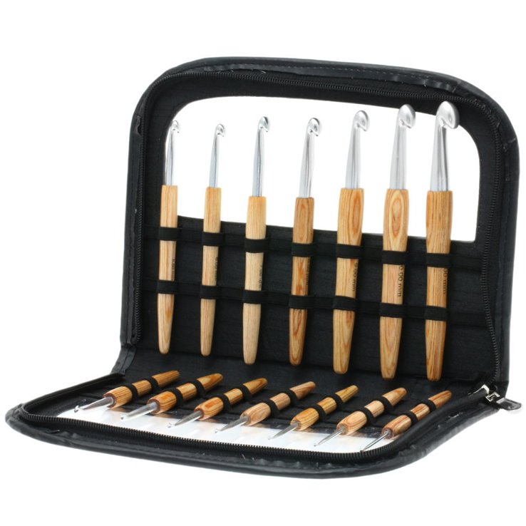Lana Grossa Assortimento d’aghi uncinetto con manico di design-legno Natur